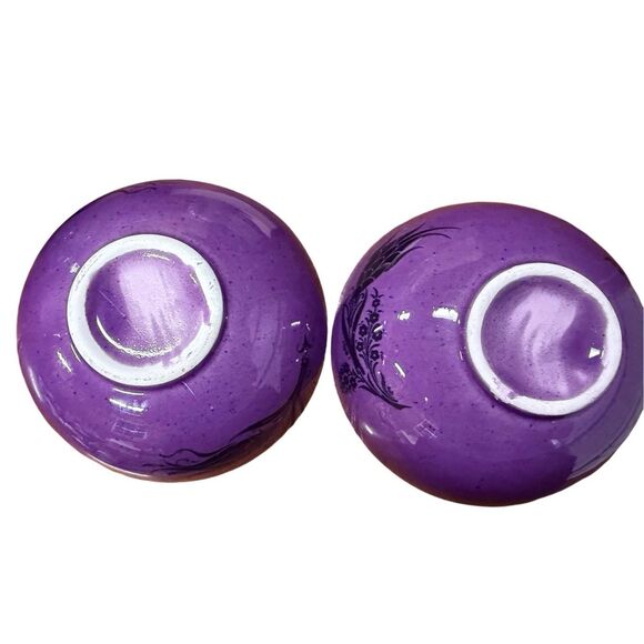 Handmade Ceramic Bowls - Set of 2 Hand painted Turkish Pottery Purple Black - Picture 6 of 12